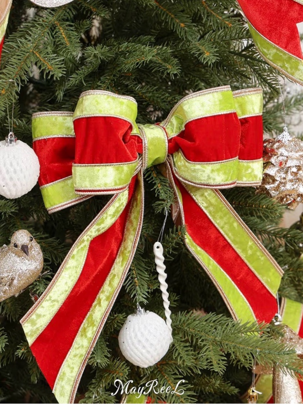 Holiday Velvet Ribbon in Red and Lime Green - Picture 8 of 11